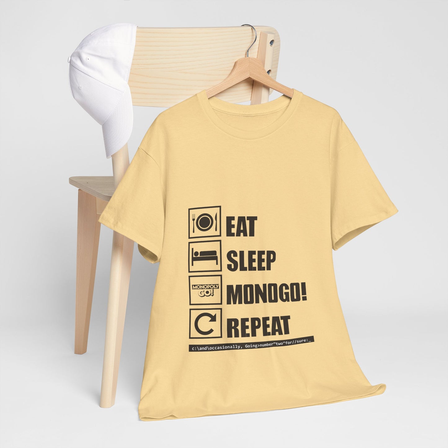 Eat, Sleep, MONOGO!, Repeat. Unisex Heavy Cotton Tee