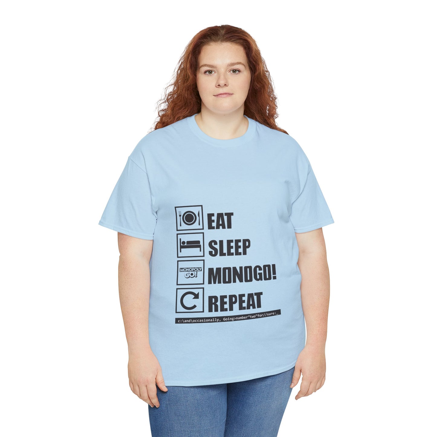 Eat, Sleep, MONOGO!, Repeat. Unisex Heavy Cotton Tee