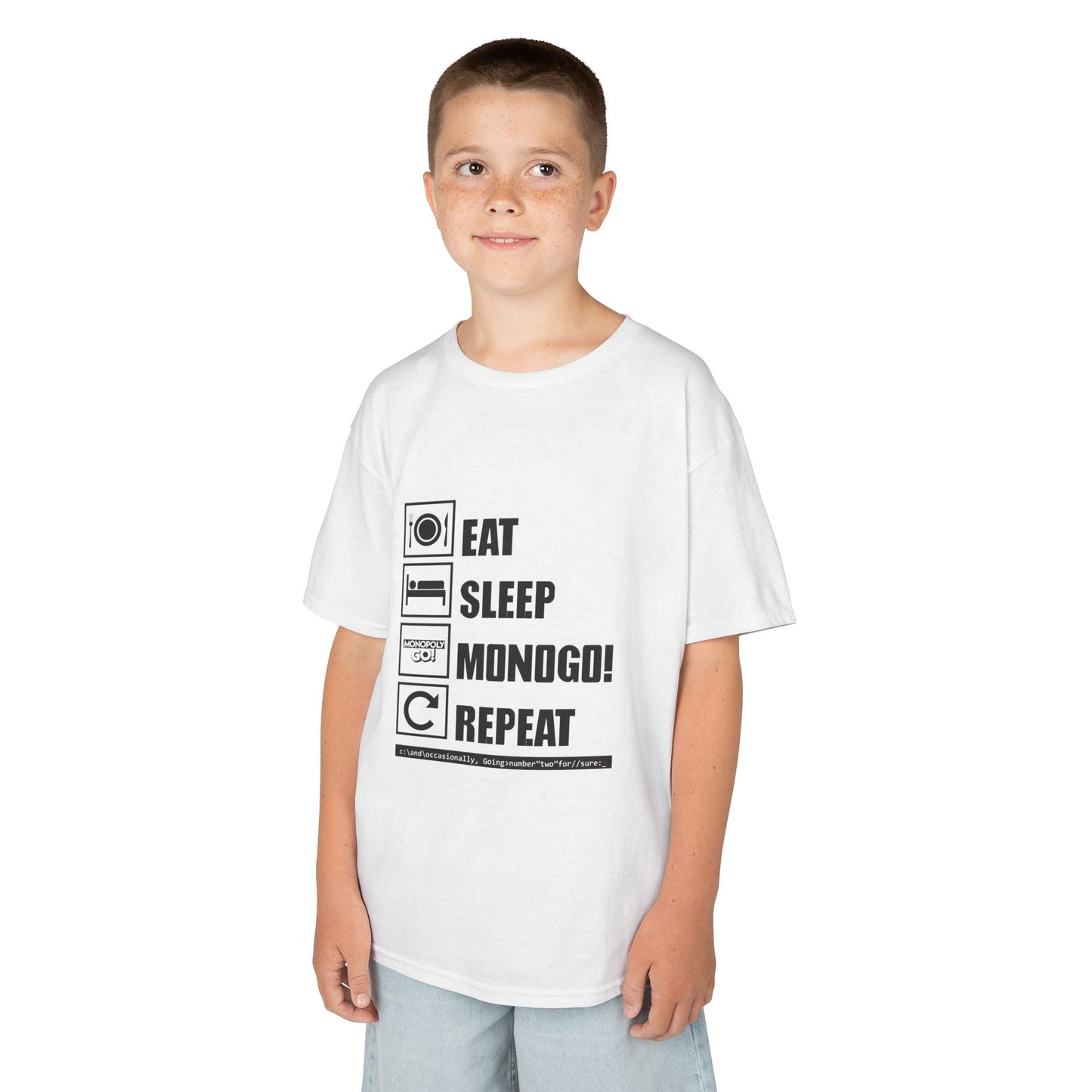 Eat, Sleep, MONOGO!, Repeat . Kids Heavy Cotton™ Tee