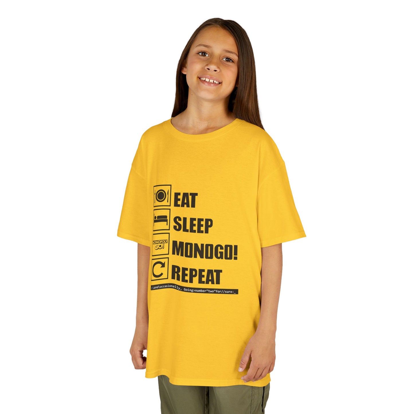 Eat, Sleep, MONOGO!, Repeat . Kids Heavy Cotton™ Tee