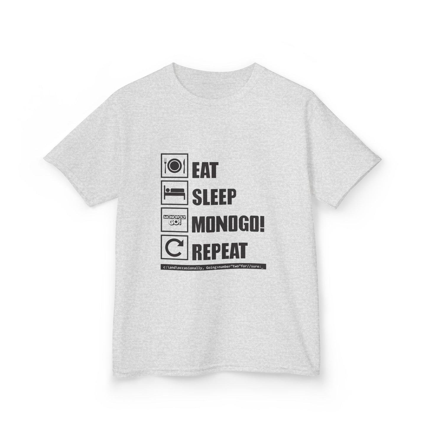 Eat, Sleep, MONOGO!, Repeat . Kids Heavy Cotton™ Tee