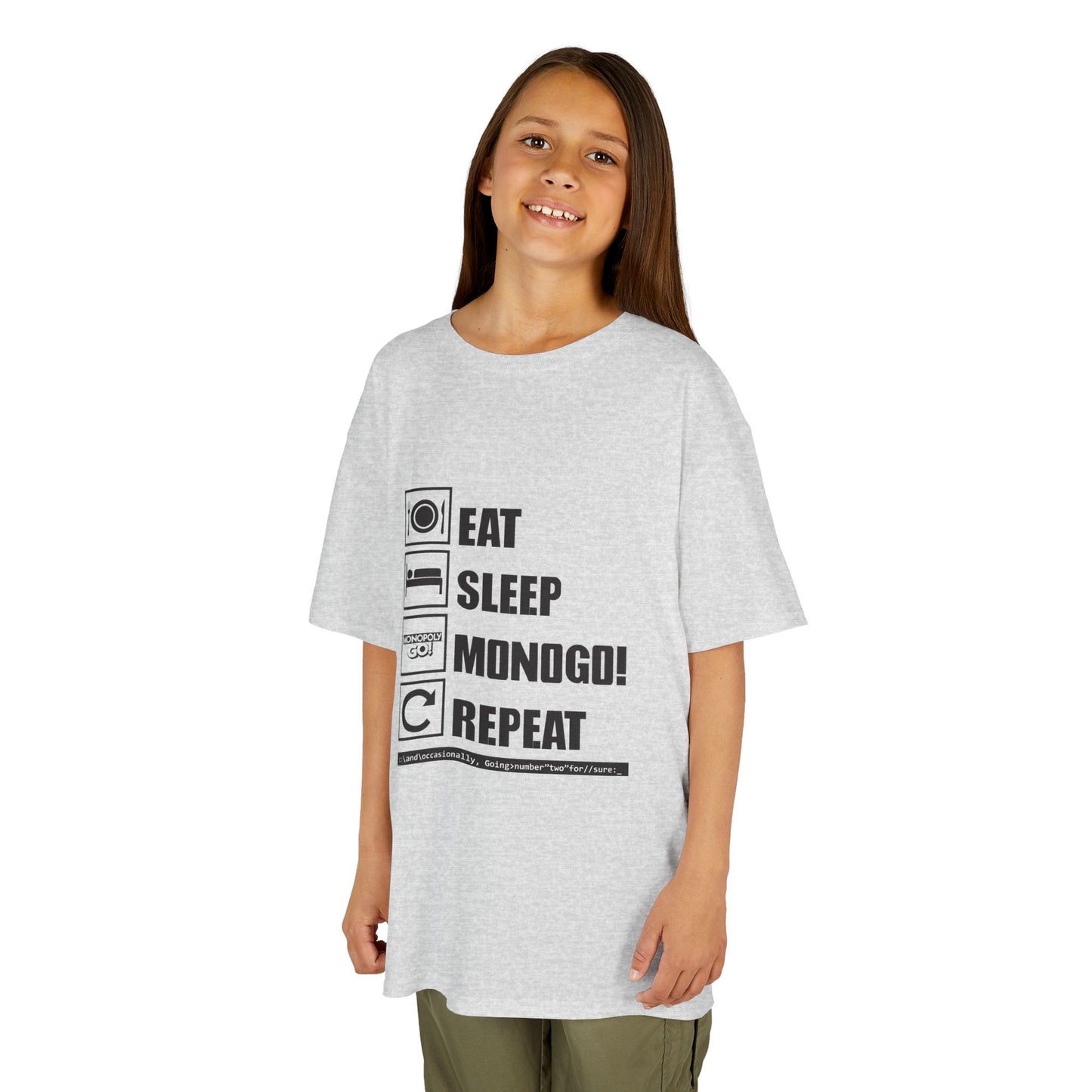 Eat, Sleep, MONOGO!, Repeat . Kids Heavy Cotton™ Tee